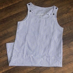 Blue & white striped knee length dress